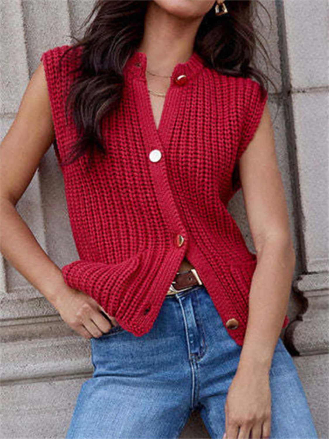 Textured Buttoned Sweater