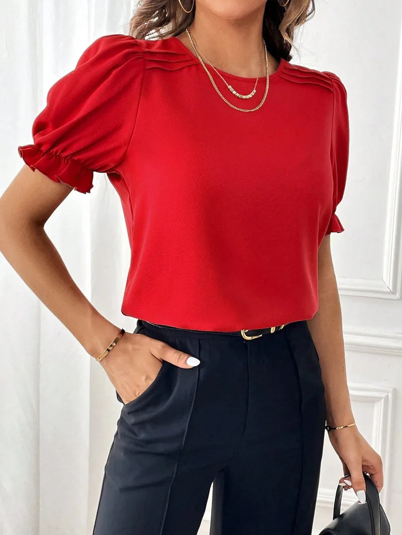 Natural Puff-Sleeve Blouse