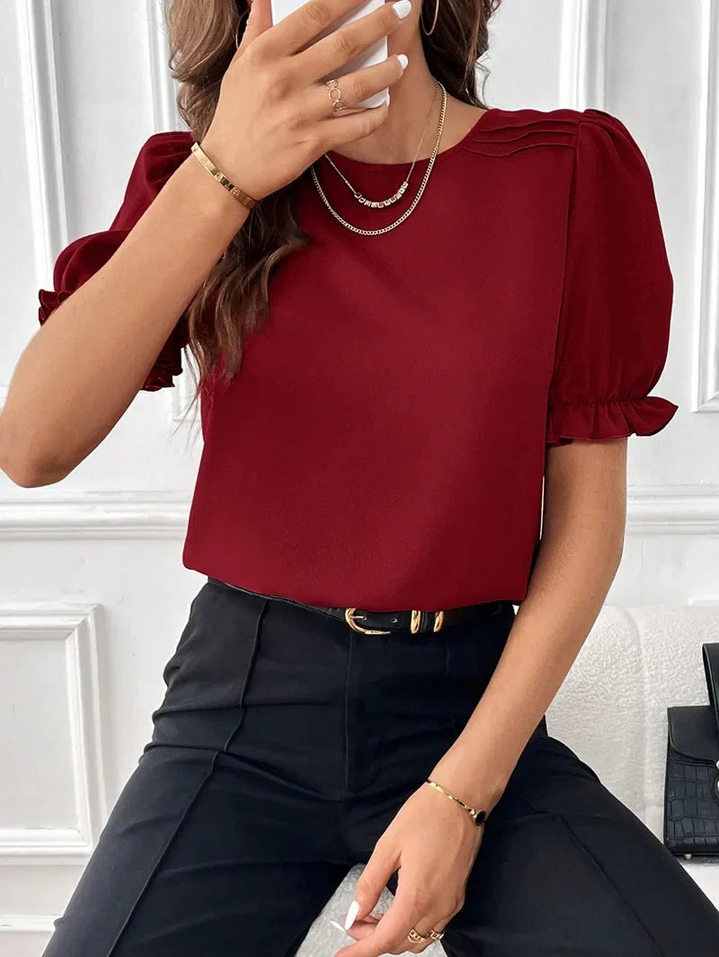 Natural Puff-Sleeve Blouse