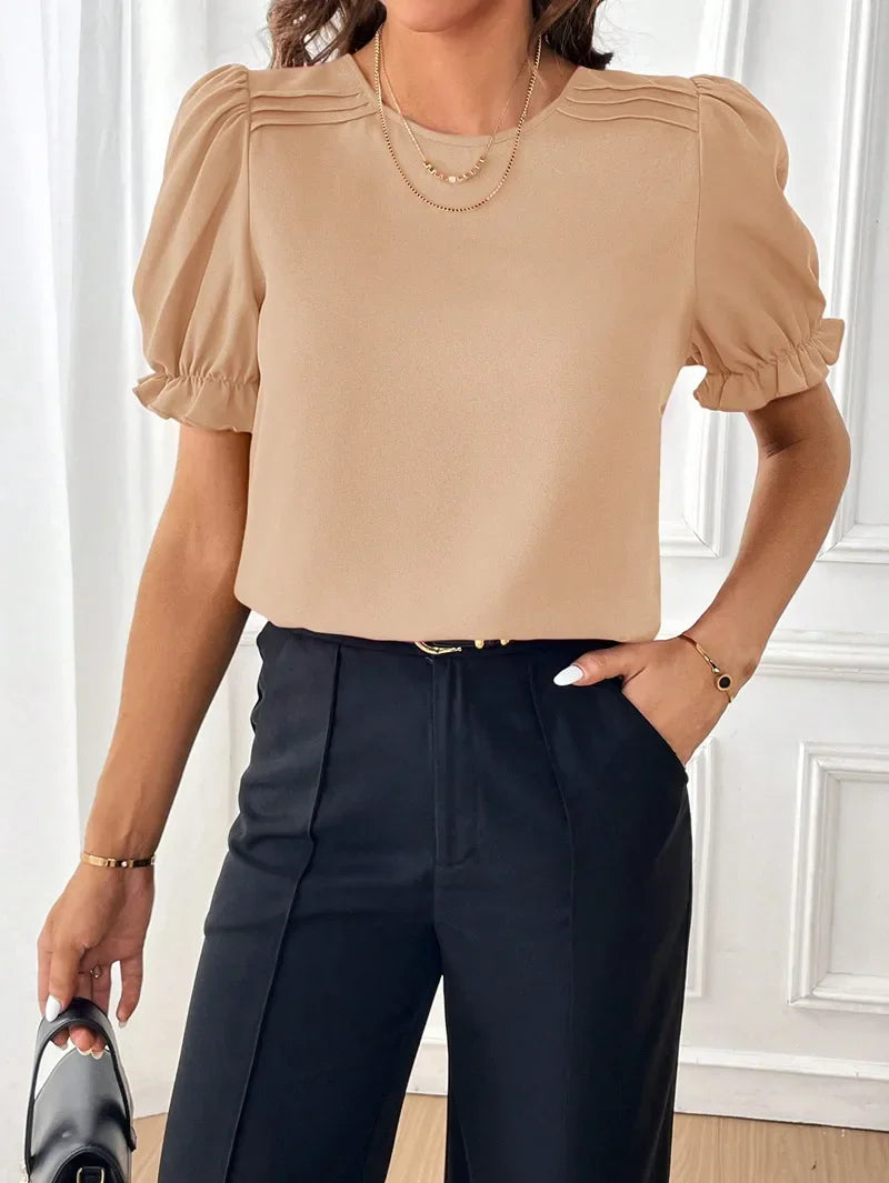 Natural Puff-Sleeve Blouse
