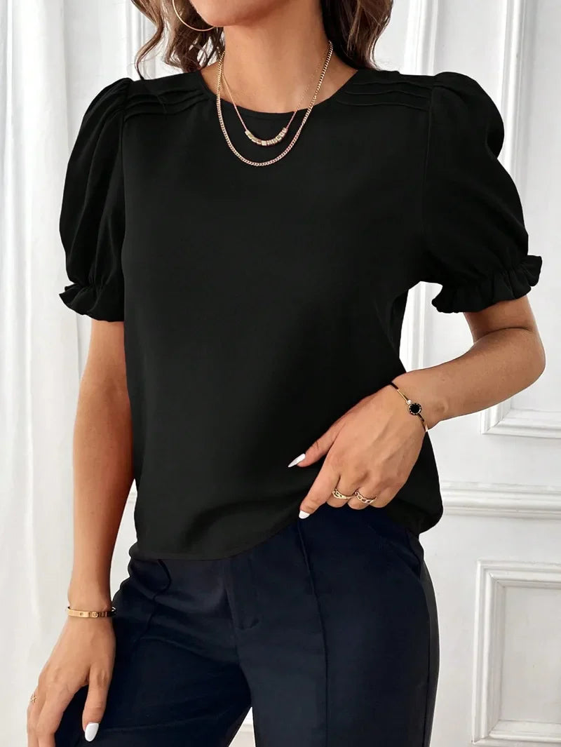 Natural Puff-Sleeve Blouse