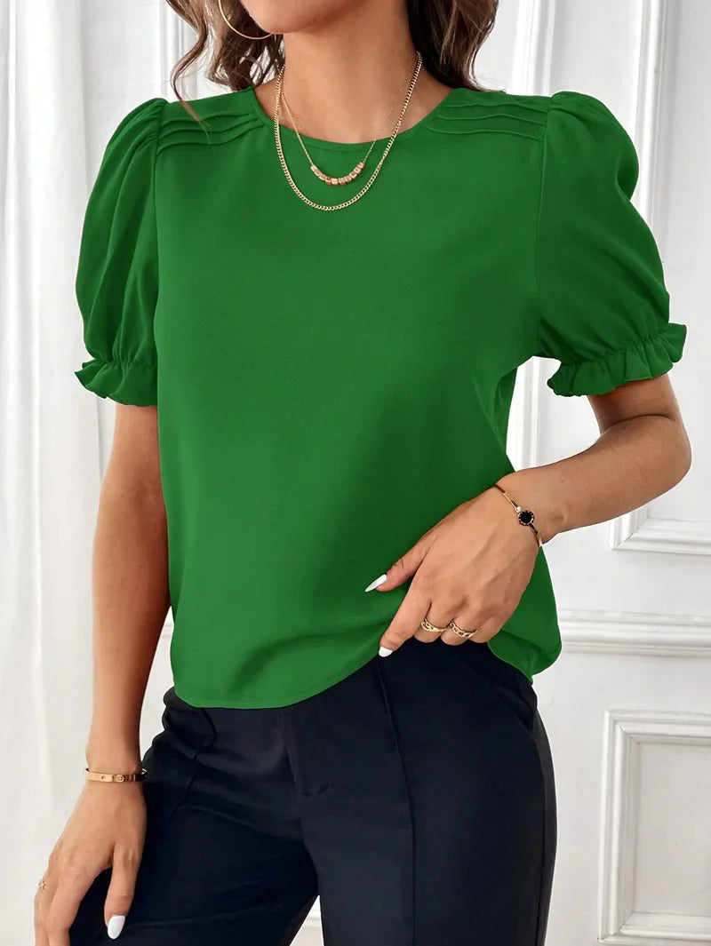 Natural Puff-Sleeve Blouse